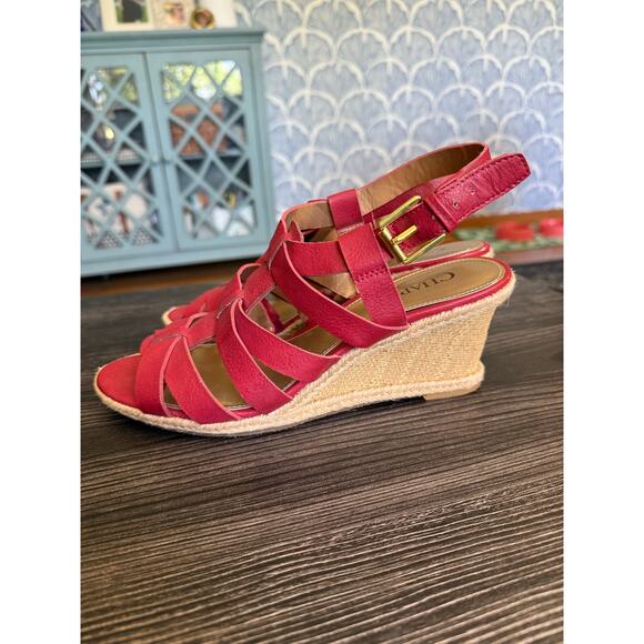 6/$25 Chaps Dallyn Wedge Espadrilles Peep Toe Tumbled Vachetta Sandals Sz. 9.5 - Picture 4 of 4